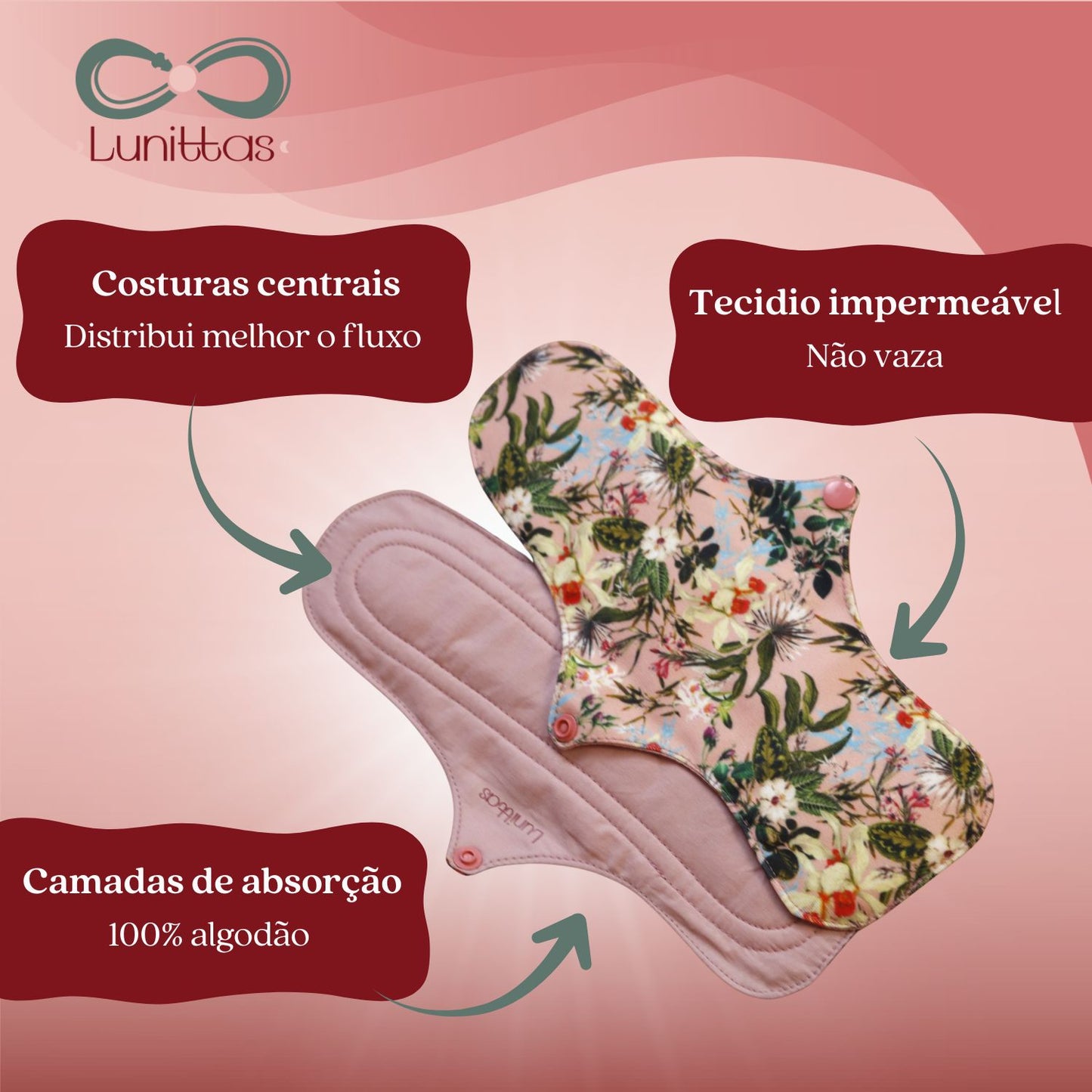 Absorvente Reutilizável de pano - Lunittas Noturno