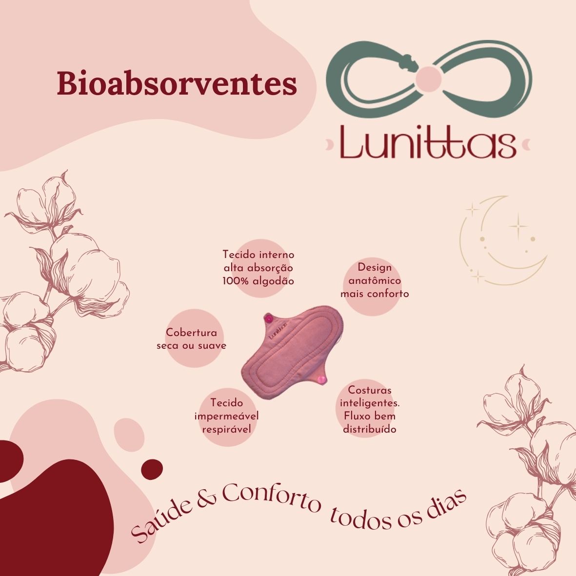 Absorvente Reutilizável de pano - Lunittas Noturno