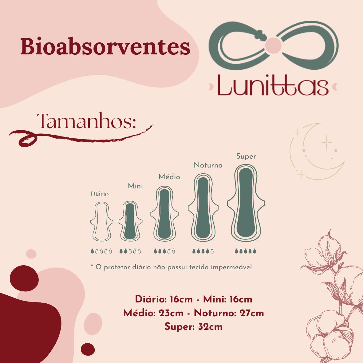 Absorvente Reutilizável de pano - Lunittas Noturno